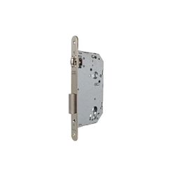 Cerradura de gama obra 2036 para puertas de madera de vaivén con rodillo, sin cilindro, entrada de 40mm,frente redondeado, acabado hierro niquelado.