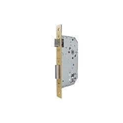 Cerradura gama institucional 2030f de nueca pasante para puertas de madera cortafuego y dispositivos antipánico, sin cilindro, entrada de 60mm, acabado hierro latonado
