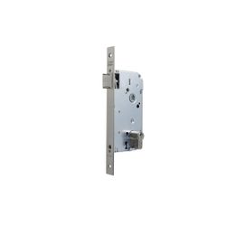 Cerradura gama obra 137 para puertas de madera, frente cuadrado, solo picaporte, nueca de 8mm, entrada de 50mm, acabado acero inoxidable