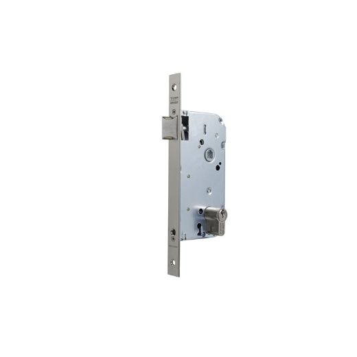 Cerradura gama obra 137 para puertas de madera, frente cuadrado, solo picaporte, nueca de 8mm, entrada de 50mm, acabado acero inoxidable