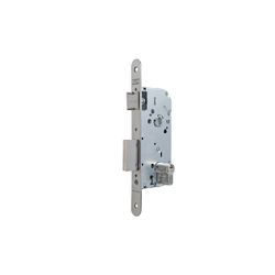 Cerradura gama obra serie 130 para puertas de madera, nueca de 8mm, entrada de 50mm, frente redondeado, acabado acero inoxidable