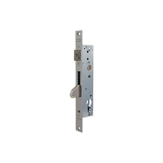 Cerradura monopunto de palanca basculante 2210be de caja estrecha, sin cilindro, picaporte reversible regulable, entrada de 25mm, sin escudo ni cerradero, acabado acero inoxidable