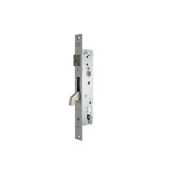 Cerradura monopunto para perfiles metálicos 2240be de palanca basculante con gancho reforzado y caja estrecha, sin cilindro, picaporte regulable, entrada de 25mm, sin escudo ni cerradero, acabado acero inoxidable