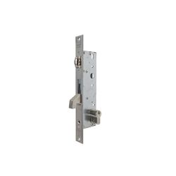Cerradura monopunto de palanca basculante 2246 con gancho reforzado para puertas de vaivén con rodillo, cilindro te5, entrada de 30mm, acabado acero inoxidable