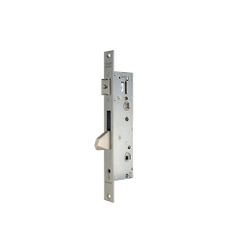 Cerradura monopunto de palanca basculante 2214be de caja estrecha, sin cilindro y con muletilla, picaporte reversible regulable, entrada de 30mm, acabado acero inoxidable