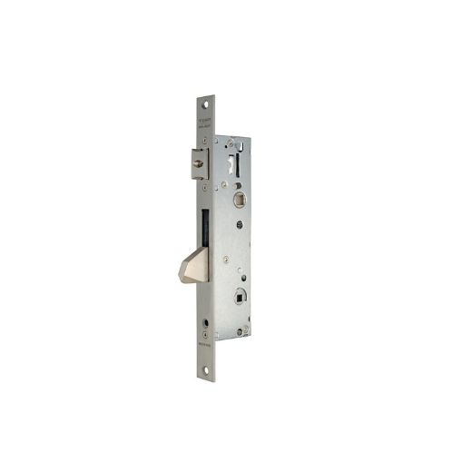 Cerradura monopunto de palanca basculante 2214be de caja estrecha, sin cilindro y con muletilla, picaporte reversible regulable, entrada de 30mm, acabado acero inoxidable