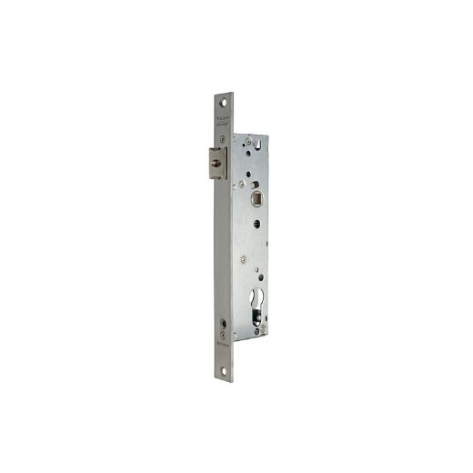 Cerradura monopunto de caja estrecha 2215be de palanca basculante, cilindro te5, picaporte regulable, entrada de 35mm, acabado acero inoxidable, sin escudo ni cerradero.