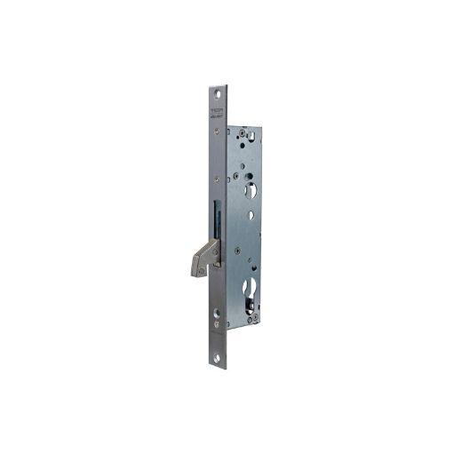 Cerradura monopunto para perfiles metálicos 2241be solo con gancho reforzado y caja estrecha, sin cilindro, entrada de 30mm, acabado acero inoxidable