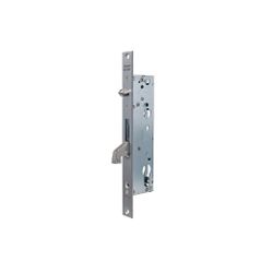 Cerradura monopunto para perfiles metálicos 2241bec solo con gancho reforzado y tetón antilevantamiento, caja estrecha, sin cilindro, entrada de 30mm, acabado acero inoxidable