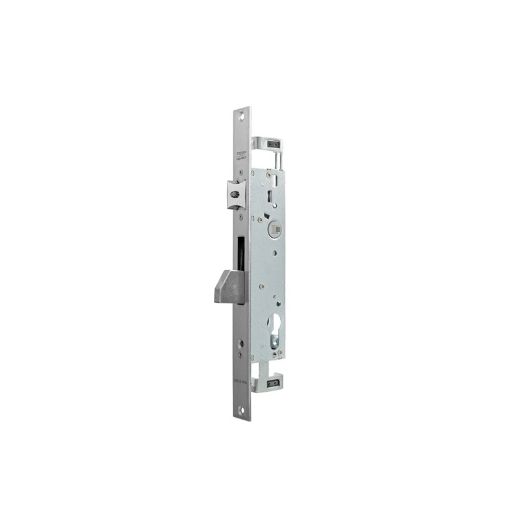 Cerradura multipunto de palanca basculante 2230 con 1 cierre frontal y 2 cierres en punto alto y bajo, entrada de 25mm, sin cilindro, acabado acero inoxidable