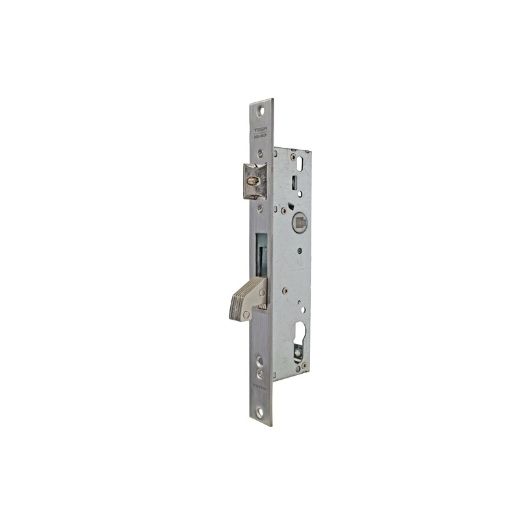 Cerradura monopunto de palanca basculante 2240 con gancho reforzado con dos placas de acero, sin cilindro, entrada de 25mm, acabado acero inoxidable