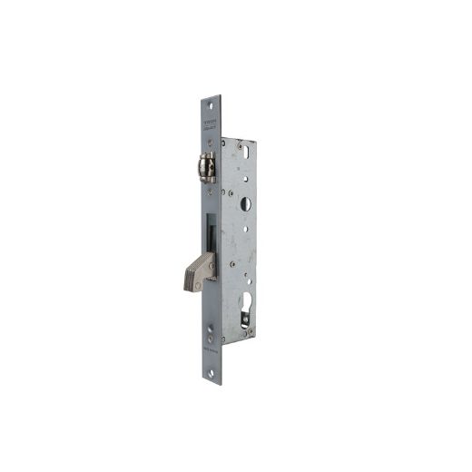 Cerradura monopunto de palanca basculante 2246 con gancho reforzado para puertas de vaivén con rodillo, sin cilindro, entrada de 20mm, sin escudo ni cerradero, acabado acero inoxidable