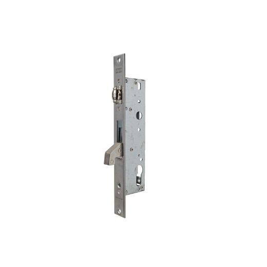 Cerradura monopunto de palanca basculante 2246 con gancho reforzado para puertas de vaivén con rodillo, sin cilindro, entrada de 30mm, acabado acero inoxidable