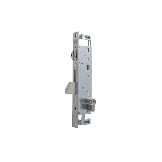Cerradura multipunto de palanca basculante con rodillo 2236 con 1 cierre frontal y 2 cierres en punto alto y bajo, entrada de 20mm, acabado acero inoxidable