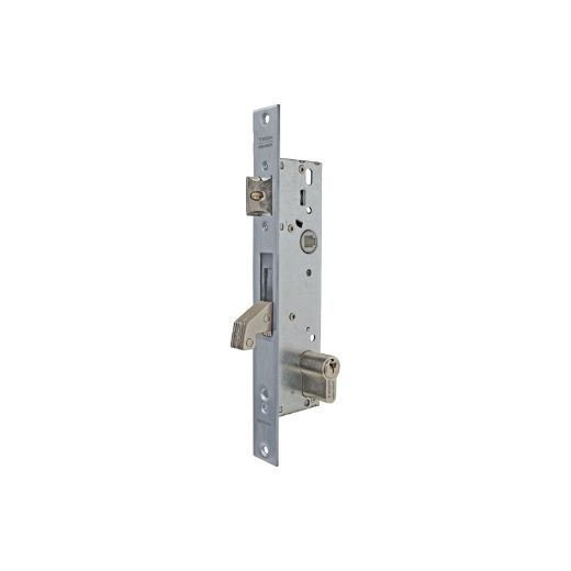 Cerradura monopunto de palanca basculante 2240 con gancho reforzado con dos placas de acero, cilindro te5, leva de 15mm, entrada de 20mm, acabado acero inoxidable