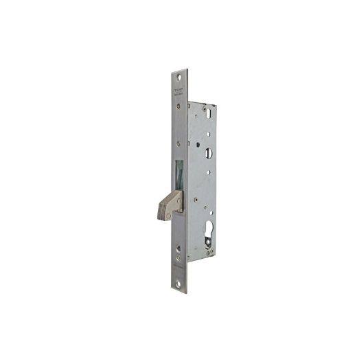 Cerradura monopunto de palanca basculante sin picaporte 2241 con gancho reforzado, sin cilindro, para leva de 15mm, entrada de 25mm, acabado inoxidable