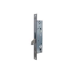 Cerradura monopunto para perfiles metálicos 2241be solo con gancho reforzado y caja estrecha, sin cilindro, para leva de 15mm, entrada de 25mm, acabado acero inoxidable