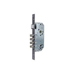 Cerradura de seguridad monopunto r200b de 4 bulones de cierre y picaporte, sin cilindro, entrada de 50mm, escudo e700l, acabado acero inoxidable, embalaje visual