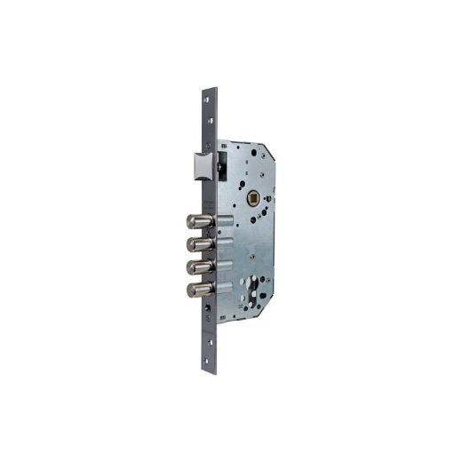 Cerradura de seguridad monopunto r200b de 4 bulones de cierre y picaporte, sin cilindro, entrada de 50mm, escudo e700l, acabado acero inoxidable