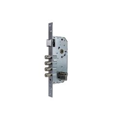 Cerradura de seguridad monopunto r200b de 4 bulones de cierre y picaporte, cilindro t60 de 60mm, entrada de 50mm, escudo e700l, acabado acero inoxidable