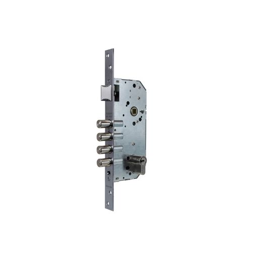 Cerradura de seguridad monopunto r200b de 4 bulones de cierre y picaporte, cilindro t60 de 60mm, entrada de 50mm, escudo e700l, acabado acero inoxidable