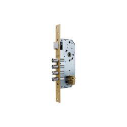 Cerradura de seguridad monopunto r100b de 4 bulones de cierre y picaporte, cilindro t60 de 60mm, frente redondeado, entrada de 50mm, escudo e300l, acabado acero esmaltado