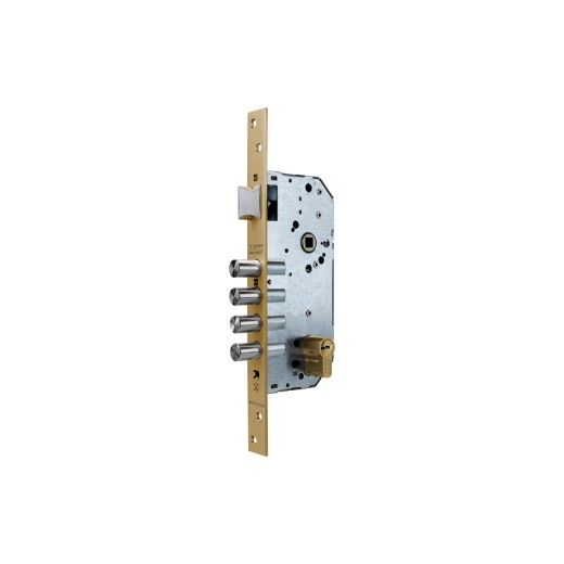 Cerradura de seguridad monopunto r100b de 4 bulones de cierre y picaporte, cilindro t60 de 70mm, entrada de 50mm, escudo e300l, acabado acero esmaltado