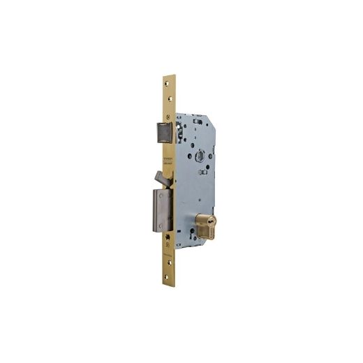 Cerradura de seguridad monopunto r200n con palanca, gancho antipalanqueta y picaporte, cilindro t10 de 60mm, acabado latón