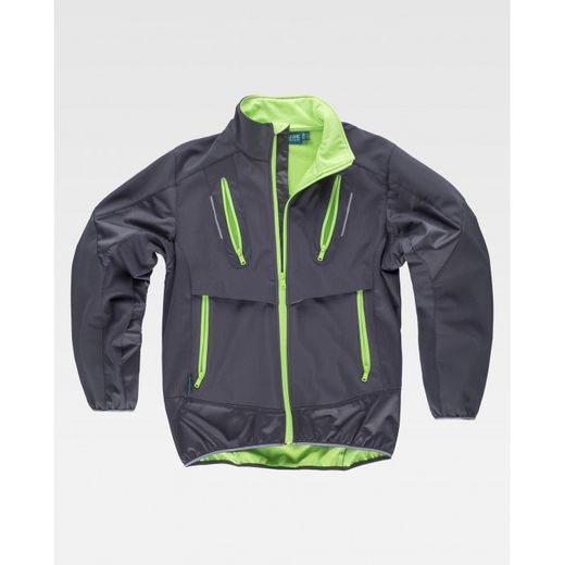 CHAQUETA WORKSHELL REF.WF2700 GRIS OSCURO+VERDE LIMA T-M