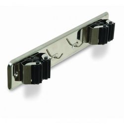 CUELGA ESCOBAS DOBLE CON RODILLOS ACERO INOX