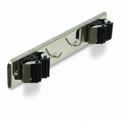 CUELGA ESCOBAS DOBLE CON RODILLOS ACERO INOX