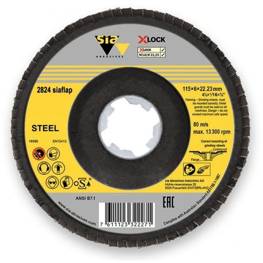 DISCO DE LAMINAS ESPECIAL 8 G./13 G. T29 X-LOCK STANDARD INOX 115 MM GRANO 40 SERIE 2824 SIAFLAP