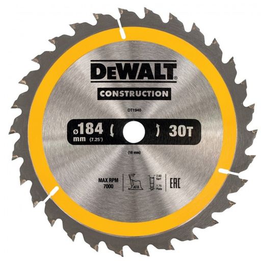 DT1940-QZ - HOJA PARA CONSTRUCCION 184X16MM 30T (AC)