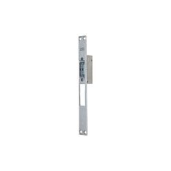 Cerradero eléctrico std. Automático. Frente largo con cerraduras de palanca gancho inox. Seguridad positiva. 12vdc.