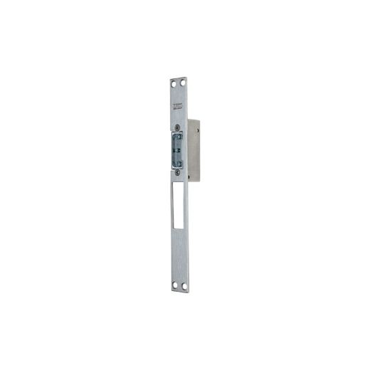 Cerradero eléctrico std. Automático. Frente largo con cerraduras de palanca gancho inox. Seguridad positiva. 12vdc.