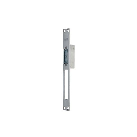 Cerradero eléctrico std. Automático con desbloqueo. Frente largo con cerraduras de palanca deslizante inox. 24vdc.