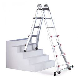 ESCALERA TELESCOPICA TIJERA Y APOYO ALUMINIO ESCALISIMA 8+8 CON ESTABILIZADOR EN 131
