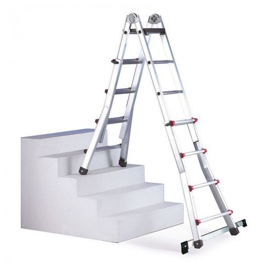 ESCALERA TELESCOPICA TIJERA Y APOYO ALUMINIO ESCALISIMA 8+8 CON ESTABILIZADOR EN 131