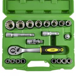 ESTUCHE DE HERRAMIENTAS 21 PIEZAS VASOS SPLINE DE 1/2"
