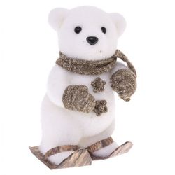 FIGURA OSO DECORATIVO CON ESQUIS. H. 23 CM.