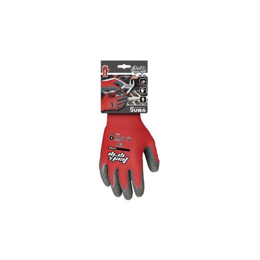 H256/8 GUANTE POLIESTER PALMA RECUBIERTA DE LATEX RUGOSO ROJO/NEGRO CON CARTONCILLO