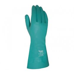 H821/10 GUANTE NITRILO FLOCADO INTERIOR ALGUANTE PATRON ANTIDESLIZANTE VERDE 0,38 MM DE GROSOR