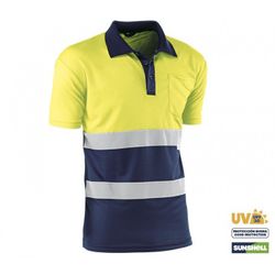 HV720BCAZUL/4XL POLO MANGA CORTA 100% POLIESTER DE 140 GR./M² CON BANDAS REFLECTANTES CO