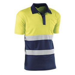 HV720BCAZUL/L POLO MANGA CORTA 100% POLIESTER DE 140 GR./M² CON BANDAS REFLECTANTES CO