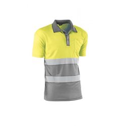 HV720BCGRIS/M POLO MANGA CORTA 100% POLIESTER DE 140 GR./M² CON BANDAS REFLECTANTES CO