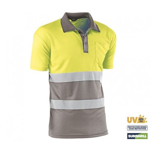 HV720BCGRIS/XL POLO MANGA CORTA 100% POLIESTER DE 140 GR./M² CON BANDAS REFLECTANTES CO
