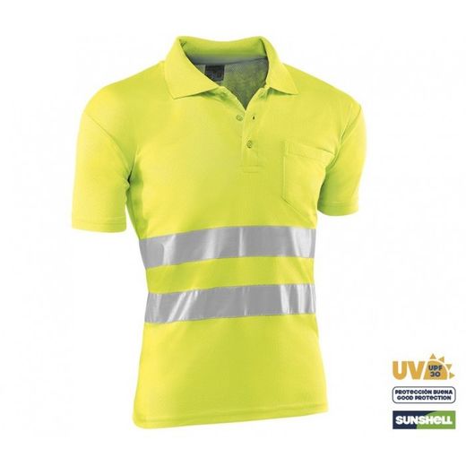 HV720/XL POLO MANGA CORTA 100% POLIESTER DE 140 GR./M² CON BANDAS REFLECTANTES CO