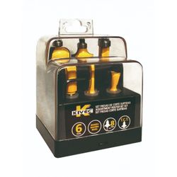 KIT 6 FRESAS METAL DURO: CONCAVA, RECTA (2), MOLDURA, ENRASADORA, COLA MILANO
