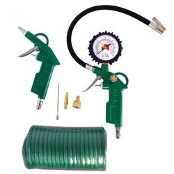 KIT AEROGRAFICO PARA COMPRESOR. 6 PIEZAS: PISTOLA DE SOPLAR, HINCHADOR, ESPIRAL 5 MT. Y 3 BOQUILLAS