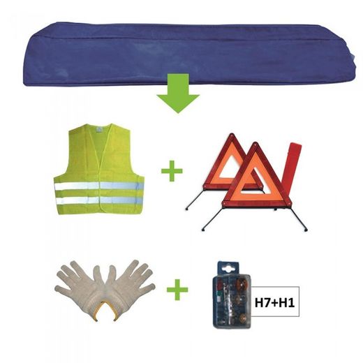 KIT EMERGENCIA BOLSA AZUL + MK H7+H1 + CHALECO + TRIANG. + GUANTES